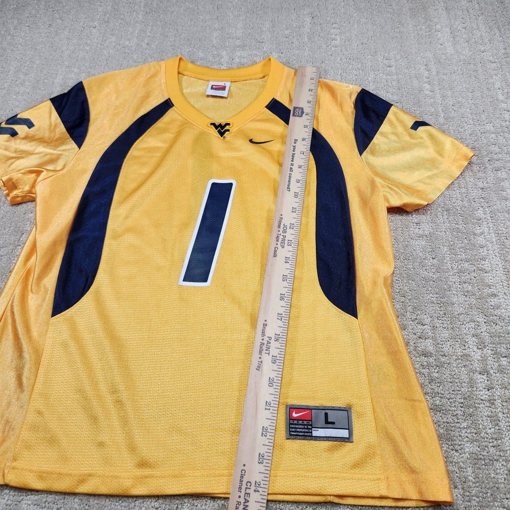 WVU Mountaineers Jersey Women Large Nike Tavon Austin Yellow Dri Fit NCAA - Picture 6 of 11